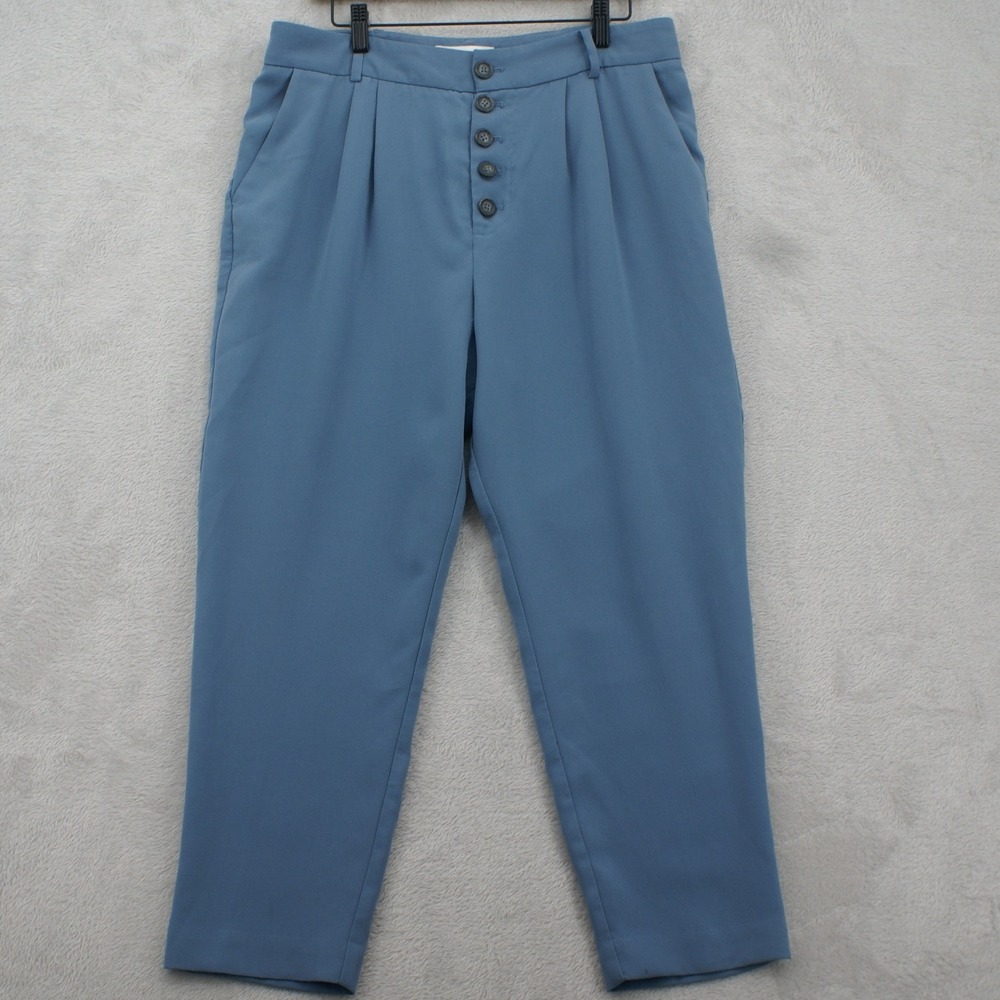By Anthropologie Pants Womens 10 Blue Pleated Button Fly Cropped Trousers